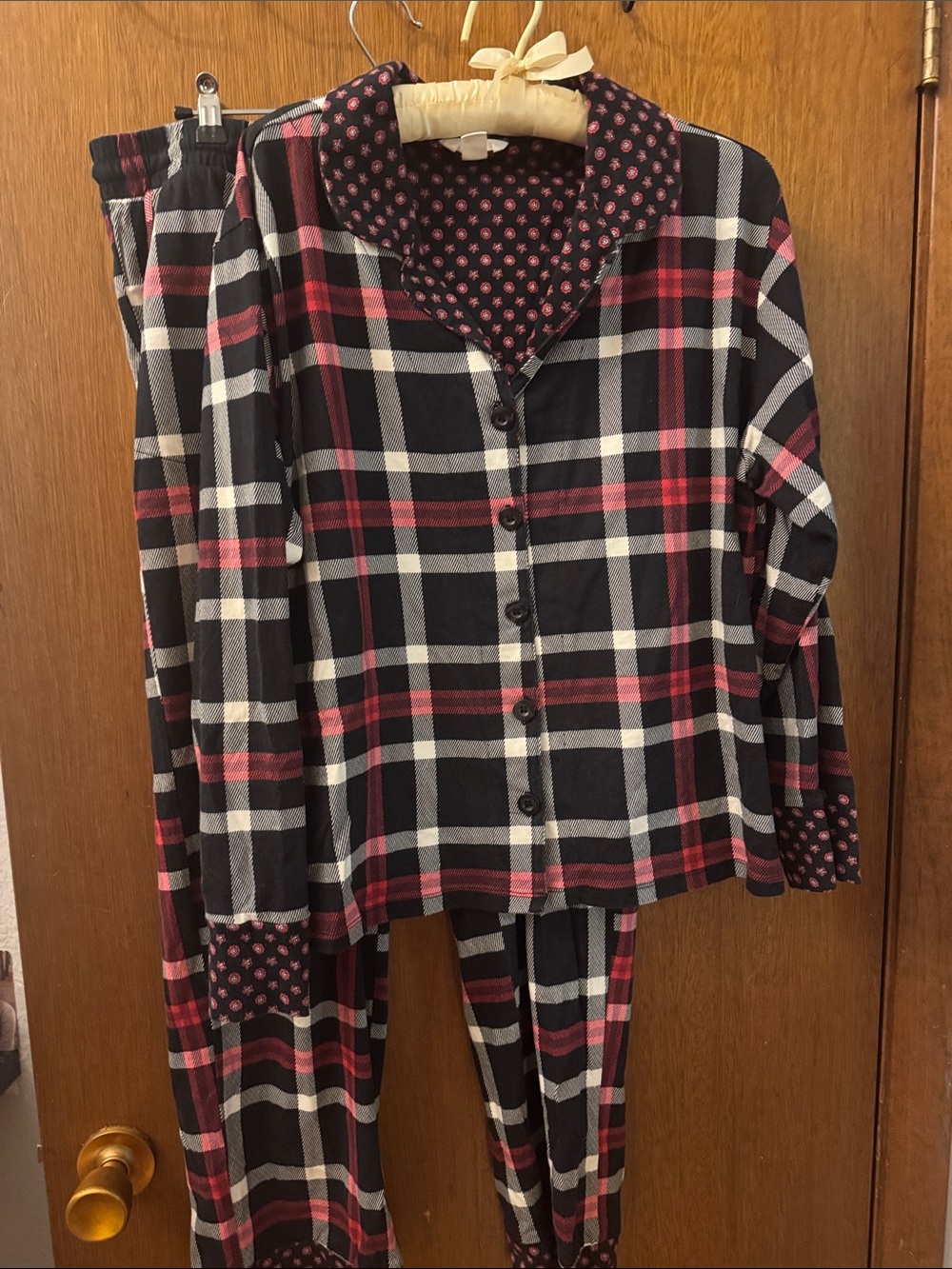 Vera Bradley Navy Plaid Pajama Set with Pink Accents